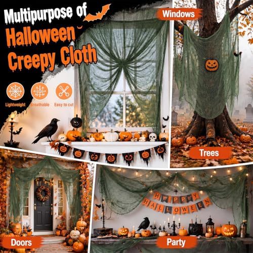 5Pcs Halloween Creepy Cloth Green 30×72inch, Creepy Fabric Halloween for Haunted House Supplies, Party Outdoor, alternate