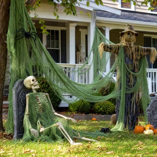 5Pcs Halloween Creepy Cloth Green 30×72inch, Creepy Fabric Halloween for Haunted House Supplies, Party Outdoor, alternate