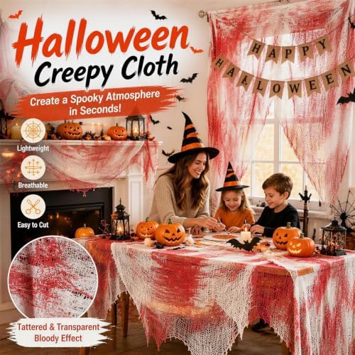 5Pcs Halloween Creepy Cloth Red 30×72inch, Creepy Fabric Halloween for Haunted House Supplies, Party Outdoor, alternate view