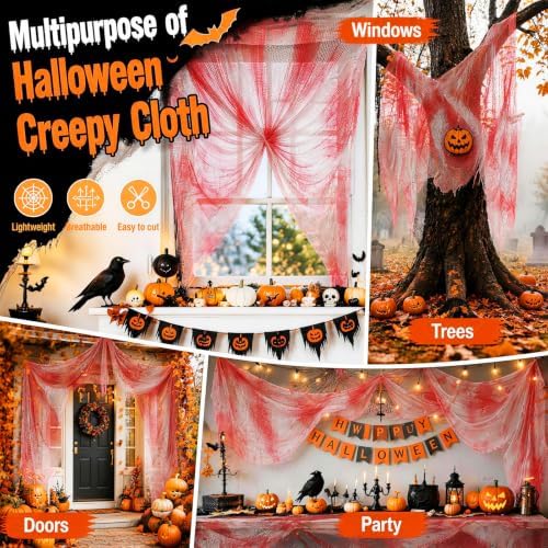 5Pcs Halloween Creepy Cloth Red 30×72inch, Creepy Fabric Halloween for Haunted House Supplies, Party Outdoor, alternate view