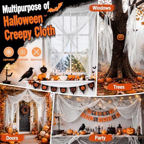 5Pcs Halloween Creepy Cloth White 30×72inch, Creepy Fabric Halloween for Haunted House Supplies, Party Outdoor, alternate