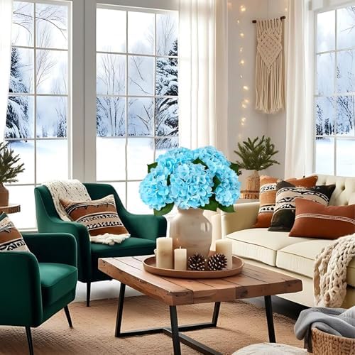 5PCS Hydrangea Artificial Flowers Fake Hydrangea Latex, Sky Blue in Sky Blue, alternate view 2