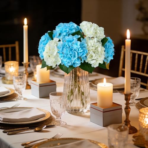 5PCS Hydrangea Artificial Flowers Fake Hydrangea Latex, Sky Blue in Sky Blue, alternate view 4