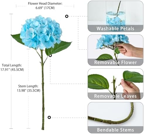 5PCS Hydrangea Artificial Flowers Fake Hydrangea Latex, Sky Blue in Sky Blue, alternate view 6
