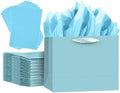 5PCS Lake Blue Gift Bags with Ribbon Handles 9.6"x7.9"x4.3" Medium Size Gift Bags (Tissue Paper included, Medium