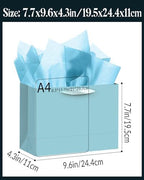 5PCS Lake Blue Gift Bags with Ribbon Handles 9.6"x7.9"x4.3" Medium Size Gift Bags (Tissue Paper included, Medium, alternate