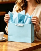 5PCS Lake Blue Gift Bags with Ribbon Handles 9.6"x7.9"x4.3" Medium Size Gift Bags (Tissue Paper included, Medium, alternate