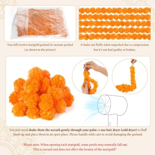 5Pcs Marigold Garland for Decoration,5 Feet Artificial Marigold Flowers, alternate view 3