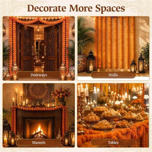 5Pcs Marigold Garland for Decoration,5 Feet Artificial Marigold Flowers, alternate view 5