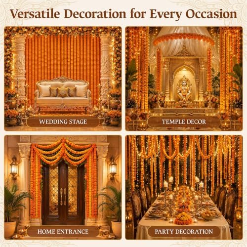 5Pcs Marigold Garland for Decoration,5 Feet Artificial Marigold Flowers, alternate view 6