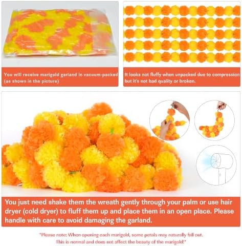 5Pcs Marigold Garland for Decoration,5 Feet Marigold Flowers Diwali Decor, alternate view 4
