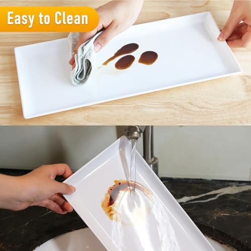 5pcs Melamine White Serving Trays 14.5x6in Rectangular for Party in 6" x 14.5" (5pcs) in White, alternate view 5