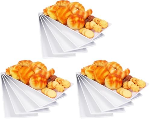 5pcs Melamine White Serving Trays for Party, Reusable Serving Dishes,14.5 x 6, Unbreakable Rectangle Plates, for