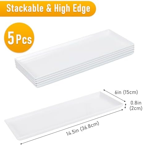 5pcs Melamine White Serving Trays for Party, Reusable Serving Dishes,14.5 x 6, Unbreakable Rectangle Plates, for, alternate