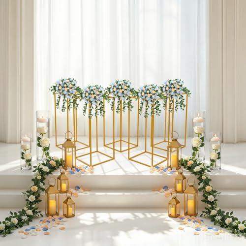 5PCs Metal Wedding Flower Vase, Gold Table Centerpiece Top Decoration Pillar Geometric Rack Flower Stand for, alternate view
