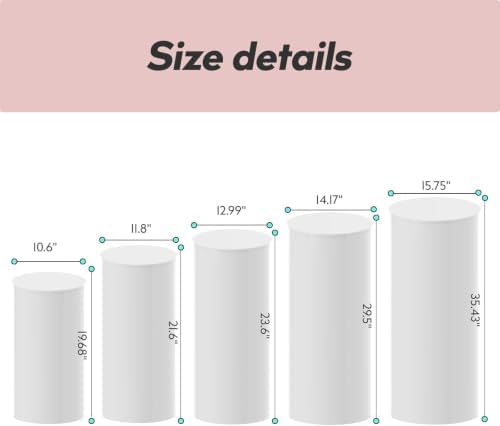 5Pcs Pedestal Stands for Party, Metal Display Plinth Pillars for Wedding in White, alternate view 2