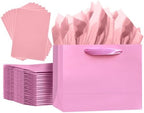 5PCS Pink Gift Bags with Ribbon Handles 9.6"x7.9"x4.3" Medium Size Gift Bags (Tissue Paper included, Medium