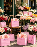 5PCS Pink Gift Bags with Ribbon Handles 9.6"x7.9"x4.3" Medium Size Gift Bags (Tissue Paper included, Medium, alternate view 5