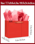 5PCS Red Gift Bags with Ribbon Handles 9.6"x7.9"x4.3" Medium Size Gift Bags (Tissue Paper included, Medium Wide), alternate