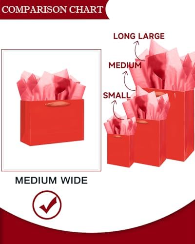 5PCS Red Gift Bags with Ribbon Handles 9.6"x7.9"x4.3" Medium Size Gift Bags (Tissue Paper included, Medium Wide), alternate