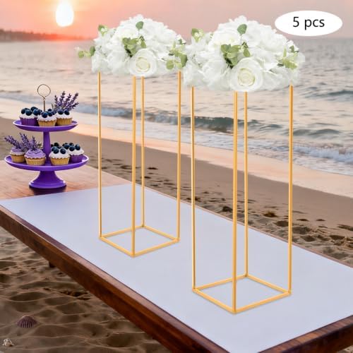 5PCS Wedding Flower Stand Metal Flower Vase Holder with Small Hammer Rectangular Flower Rack Detachable Table, alternate view