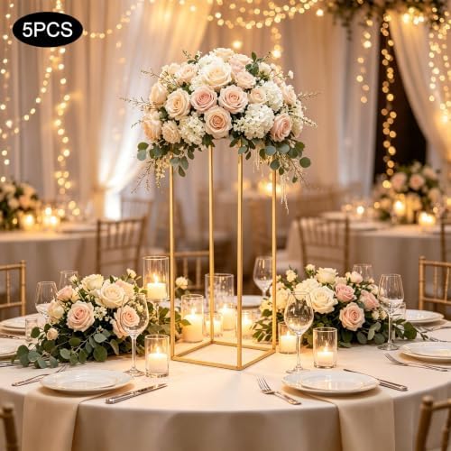 5PCS Wedding Flower Stand Metal Flower Vase Holder with Small Hammer Rectangular Flower Rack Detachable Table, alternate view