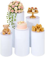 5PCS White Cylinder Pedestal Stands for Party Round Pedestal Display Plinth Pillars PVC Dessert Table Display
