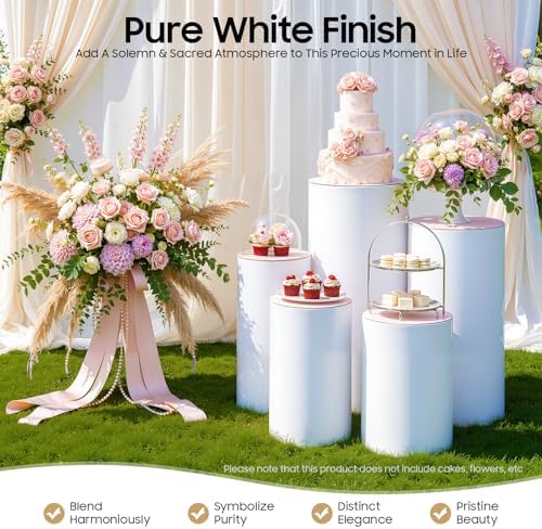 5PCS White Cylinder Pedestal Stands for Party Round Pedestal Display Plinth Pillars PVC Dessert Table Display, alternate view