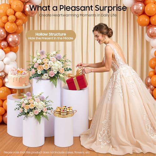 5PCS White Cylinder Pedestal Stands for Party Round Pedestal Display Plinth Pillars PVC Dessert Table Display, alternate view