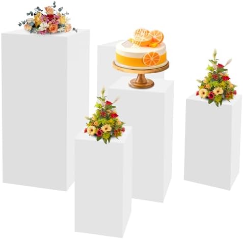 5PCS White Pedestal Stands for Party White Square Metal Pedestal Display Plinth Pillars Dessert Table Display