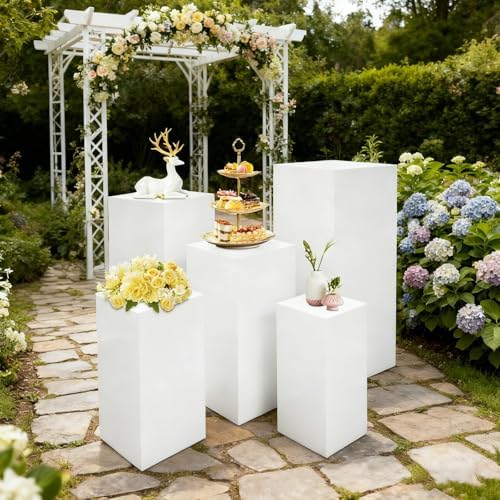 5PCS White Pedestal Stands for Party White Square Metal Pedestal Display Plinth Pillars Dessert Table Display, alternate view