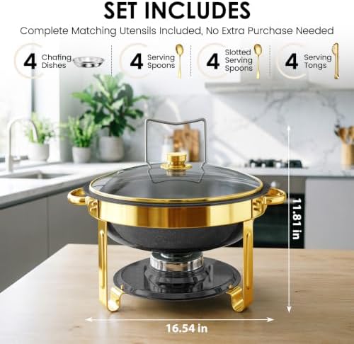 5Qt Chafing Dishes for Buffet with Glsss Lid 4 Pack (Black Gold) in Black/Gold, alternate view 2