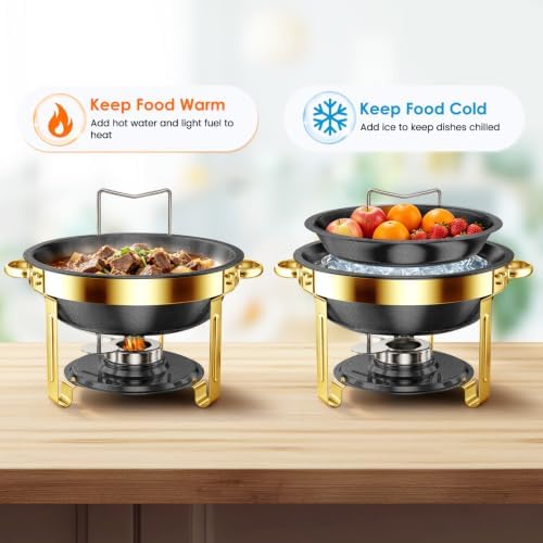 5Qt Chafing Dishes for Buffet with Glsss Lid 4 Pack (Black Gold) in Black/Gold, alternate view 3