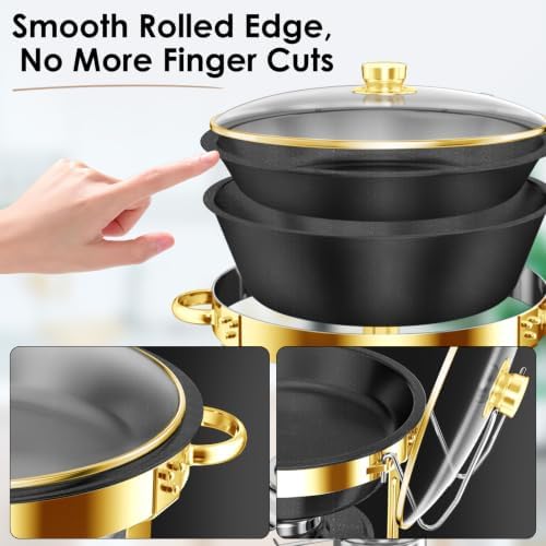 5Qt Chafing Dishes for Buffet with Glsss Lid 4 Pack (Black Gold) in Black/Gold, alternate view 5