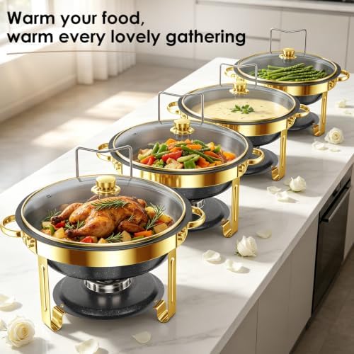 5Qt Chafing Dishes for Buffet with Glsss Lid 4 Pack (Black Gold) in Black/Gold, alternate view 6