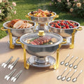 5Qt Chafing Dishes for Buffet with Glsss Lid 4 Pack (Half Gold)