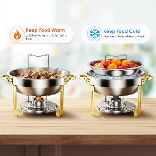 5Qt Chafing Dishes for Buffet with Glsss Lid 4 Pack (Half Gold), alternate view 3