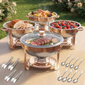 5Qt Chafing Dishes for Buffet with Glsss Lid 4 Pack (Rose Gold)