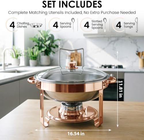 5Qt Chafing Dishes for Buffet with Glsss Lid 4 Pack (Rose Gold), alternate view 2
