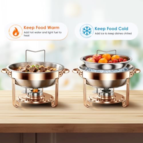 5Qt Chafing Dishes for Buffet with Glsss Lid 4 Pack (Rose Gold), alternate view 3