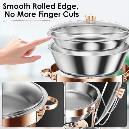 5Qt Chafing Dishes for Buffet with Glsss Lid 4 Pack (Rose Gold), alternate view 5