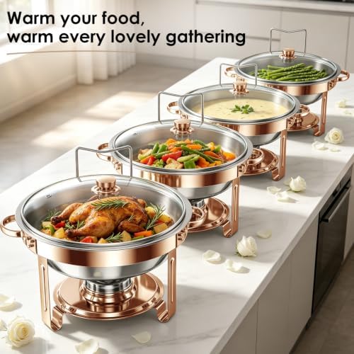 5Qt Chafing Dishes for Buffet with Glsss Lid 4 Pack (Rose Gold), alternate view 6