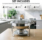 5Qt Chafing Dishes for Buffet with Glsss Lid 4 Pack (Silver) in Silver, alternate view 2