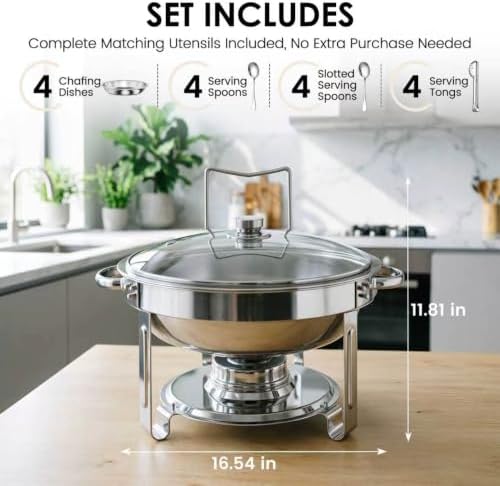 5Qt Chafing Dishes for Buffet with Glsss Lid 4 Pack (Silver) in Silver, alternate view 2