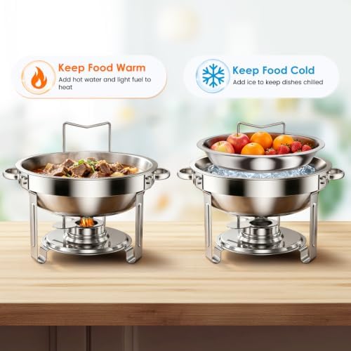 5Qt Chafing Dishes for Buffet with Glsss Lid 4 Pack (Silver) in Silver, alternate view 3