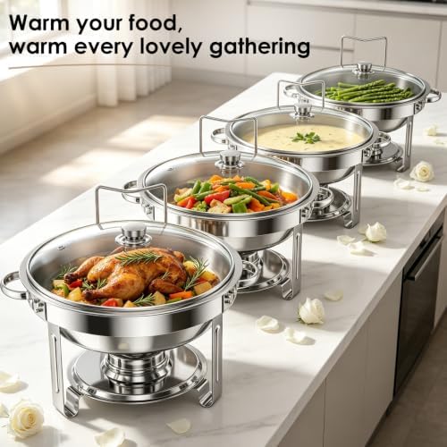 5Qt Chafing Dishes for Buffet with Glsss Lid 4 Pack (Silver) in Silver, alternate view 6