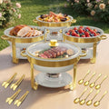 5Qt Chafing Dishes for Buffet with Glsss Lid 4 Pack (White Gold) in White Gold