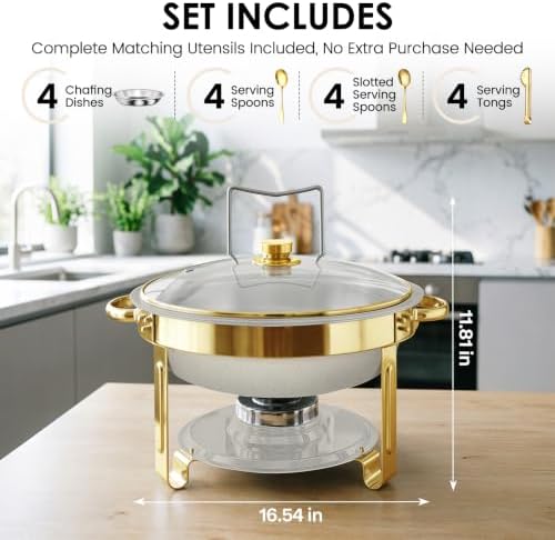 5Qt Chafing Dishes for Buffet with Glsss Lid 4 Pack (White Gold) in White Gold, alternate view 2