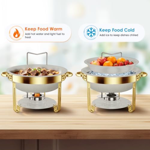 5Qt Chafing Dishes for Buffet with Glsss Lid 4 Pack (White Gold) in White Gold, alternate view 3