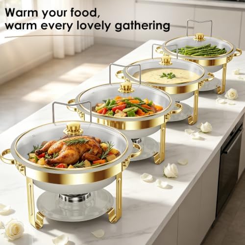5Qt Chafing Dishes for Buffet with Glsss Lid 4 Pack (White Gold) in White Gold, alternate view 6